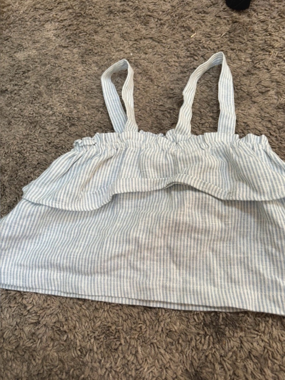 Copper Key Girls' Light Blue & White Striped Ruffle Tank